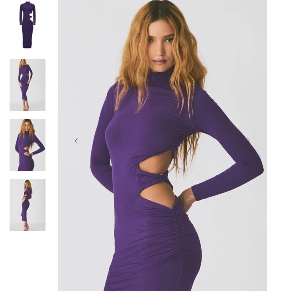 SER.O.YA Long Sleeve Cut Out Party Midi Dress Turtleneck Stretch Fabric Seroya - Picture 2 of 4